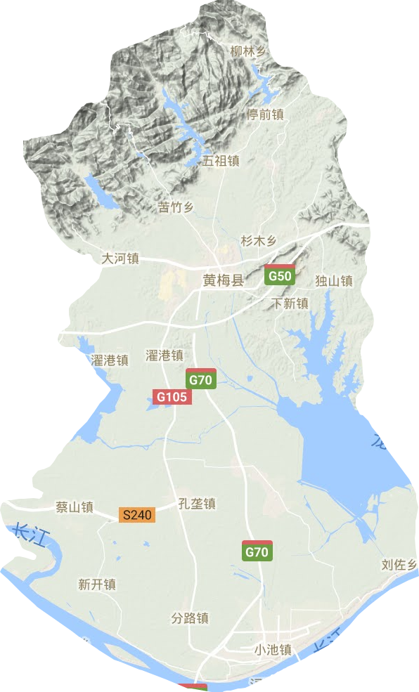 黃梅縣地形圖